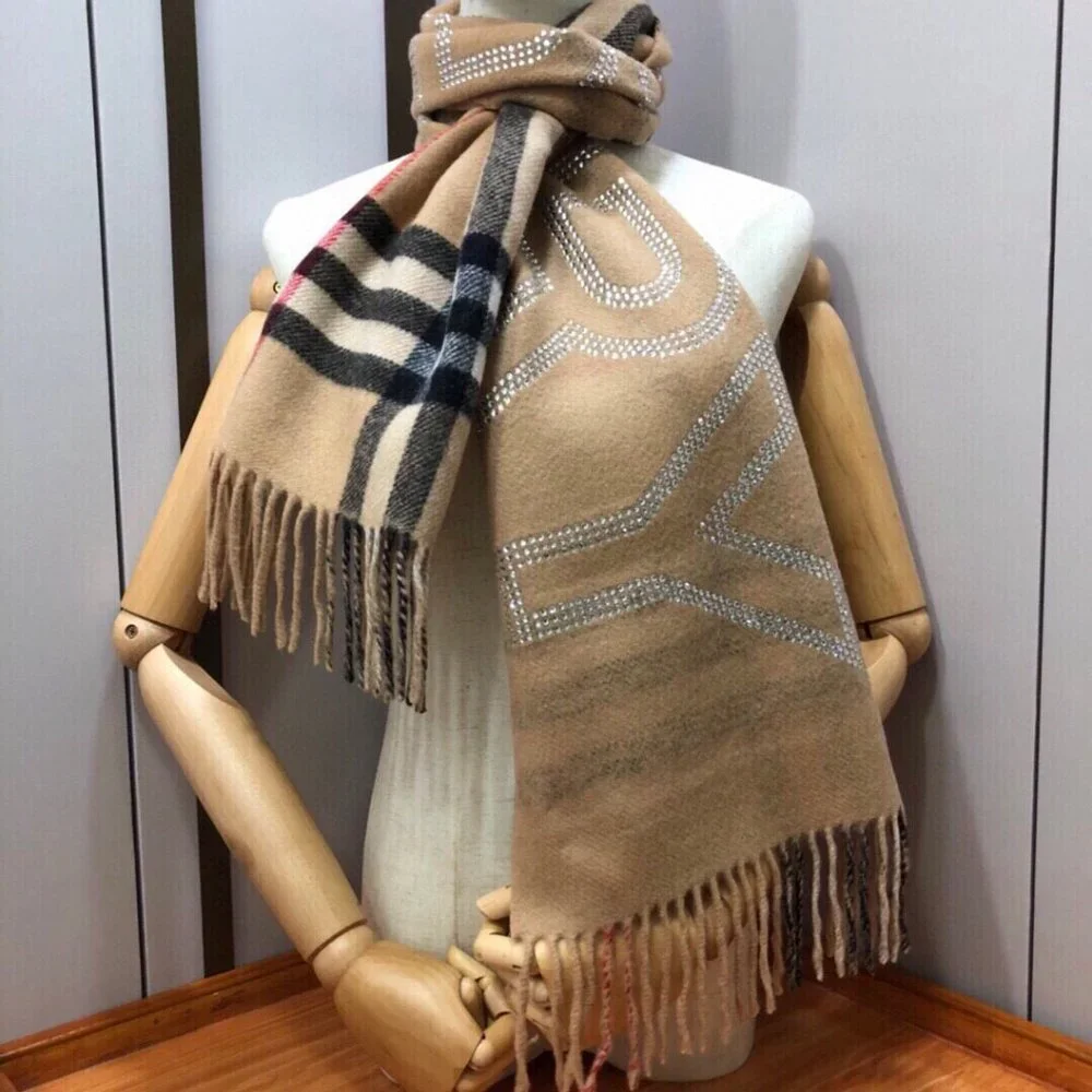 BURBERRY Reversible Crystal Logo Check Scarf Unisex - Picture 7 of 9